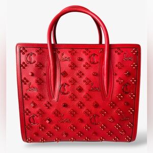 Christian Louboutin Red Calfskin Leather Metallic Loubinhesky Medium Paloma Bag